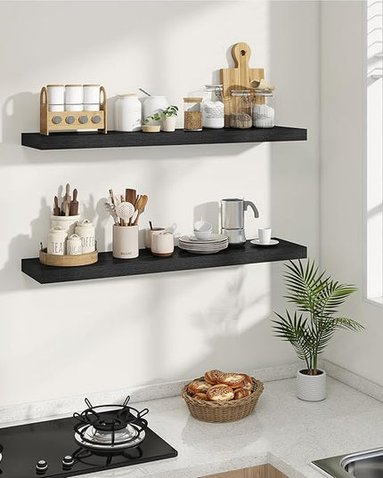 Dreamland Deep Floating Shelves, 8" Deep Long Shelves Set of 2, 40 Inches Floating Shelf for Wall,Large Display & Storage Shelf for Bathroom Bedroom Living Room Kitchen Office, Black