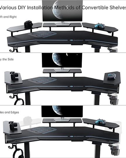 EUREKA ERGONOMIC Gaming Desk Adjustable Height Standing Desk 63" Wing Shaped Music Studio Table Workstation w Full Coverage Mousepad, 3 Stands, Dual Headphone/Cup Holder, Ipad-Slot