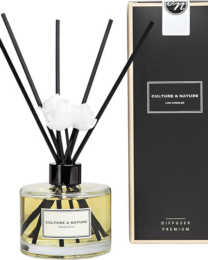 CULTURE & NATURE Reed Diffuser Set 6.7oz (200ml) Magnolia Scented Diffuser with Sticks Home Fragrance Reed Diffuser for Bathroom Shelf Decor