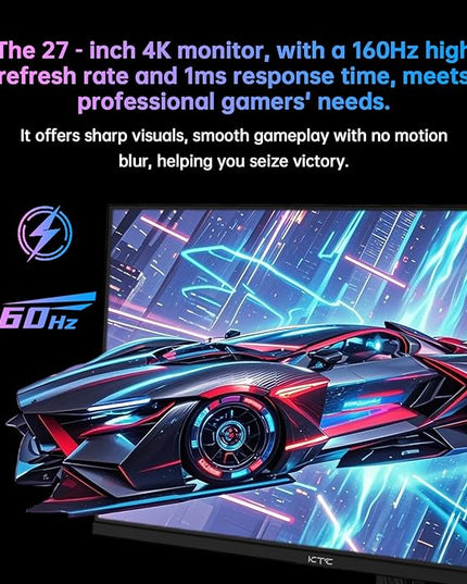 KTC 27 Inch 4K Gaming Monitor, UHD 3840x2160 160Hz Compute Monitor, Fast IPS Panel, Adaptive Sync, HDMI DisplayPort, HDR400, Height Pivot Swivel Tilt Adjustable Vertical Monitor, U27T6