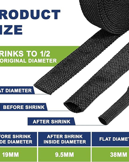 2:1 Heat Shrink Wire Loom Braided Cable Sleeves,Heat Resistant Fabric Woven Shrink Tubing Wiring Harness for Protection Automotive,Harness Cable,Cable Management (3/4"-16ft)