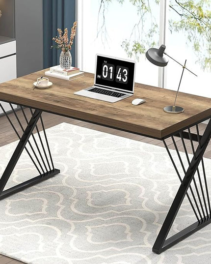 FOLUBAN Computer Desk, Modern Home Office Desk, Industrial Wood and Metal Study Writing Work PC Table for Bedroom Living Room, Rustic Oak, 47 Inch