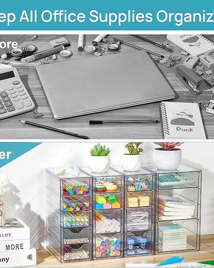 Vtopmart Acrylic Organizer with 16 Drawers (4 Set),Clear Storage Drawers for Office Supplies,Desk Organization and Storage for Makeup,Jewelry,Art Crafts
