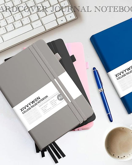 Lined Journal Notebook for Women Men, 352 Pages A5(5.7" x 8.3")College Ruled Hardcover Leather Journals for Writing, Daily Journal Notebooks for Work, Note Taking, Travel, School, Business (Gray)
