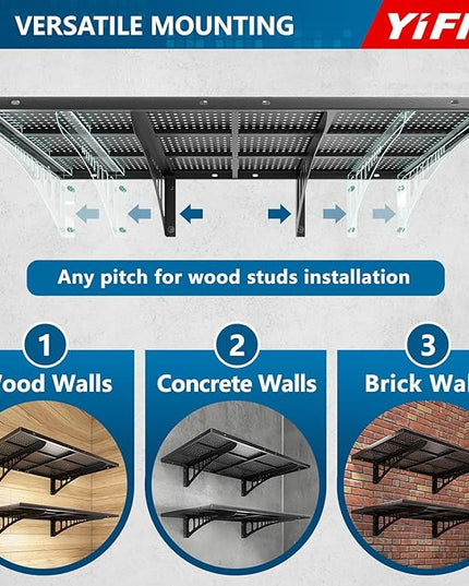 2-Pack 2x3ft Heavy Duty Garage Wall Shelving, 500 lbs Load Capacity, Garage Shelving Wall Mounted, Garage Storage Rack with Hooks, Black