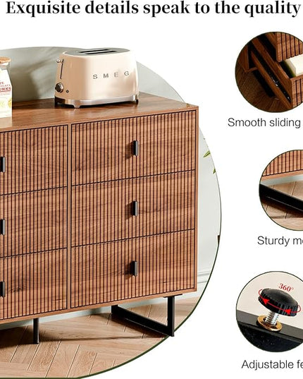 Chrangmay Modern Chest of Drawers with 9 Drawers,Deep Drawers,Clothes Organizer,Large Storage Cabinet for Living Room, Bedroom,Hallway,with Anti-Tipping Device, Walnut.