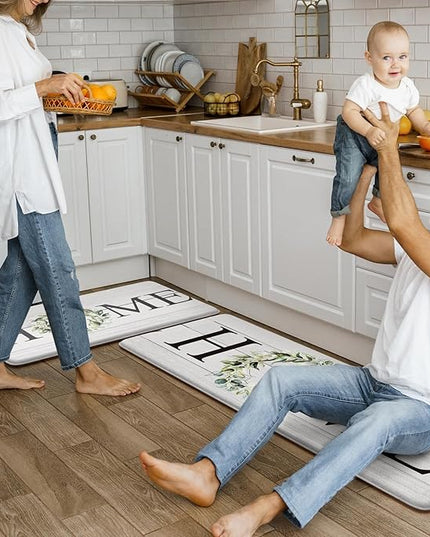 KIMODE Farmhouse Kitchen Mat 2PCS Anti Fatigue Kitchen Rugs Non-Skid Waterproof Kitchen Floor Mat Cushioned Comfort Standing Mat for Office,Laundry,Sink,Home