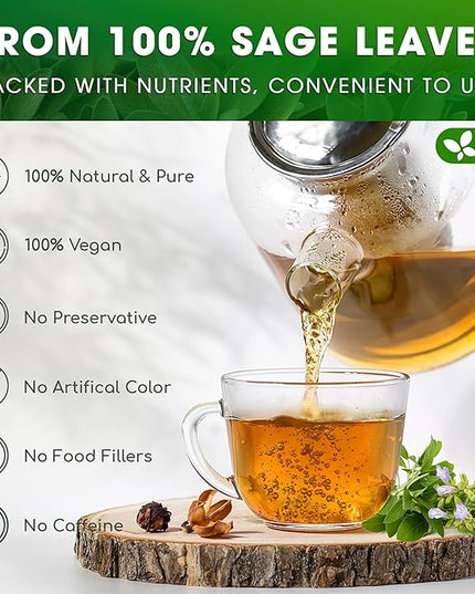 FreshDrinkUS, Premium 75 Sage Leaf Tea Bags, 100% Natural & Pure from Sage Leaves. Loose Leaf Herbal Tea. Made with Natural Material Tea Bags. No Sugar, No Caffeine, No Gluten, Vegan.