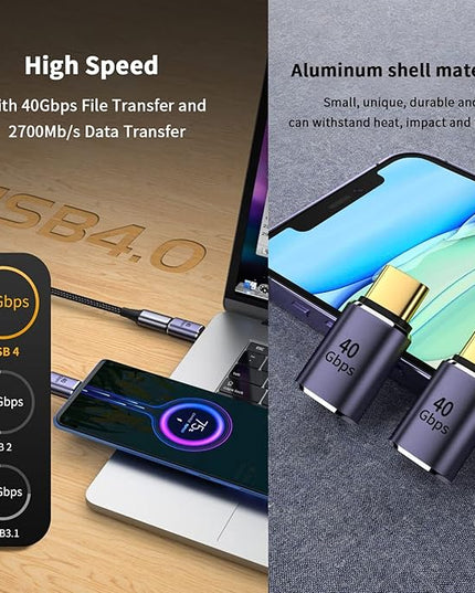 Poyiccot USB C Extender Adapter 2-Pack, 8K@60Hz & 40Gbps Data USB C Male to Female Extension Adapter, 100W Charging Type C Extender Thunderbolt 4 Connector for iPhone, MacBook Pro