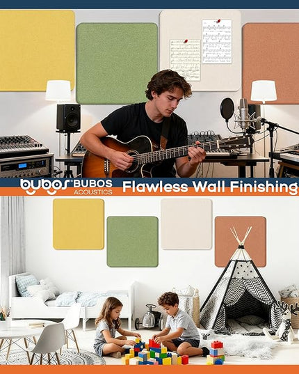 BUBOS 4 PCS Acoustic Panels 23.6''x23.6'', Sound Absorbing Panels for Wall, Decorative Fabric Soundproof Panels, Sound Deadening Panel for Studio, Office & Home Theater,Ember