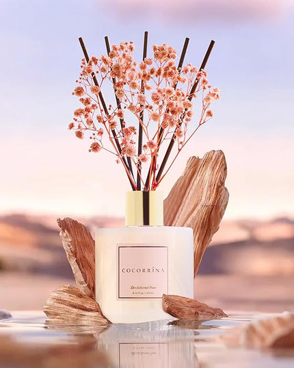 Cocorrína Premium Reed Diffuser Set with Preserved Baby's Breath & Cotton Stick Sandalwood Rose | 6.7oz Scent Fragrance Oil Diffuser for Bedroom Bathroom Home Décor