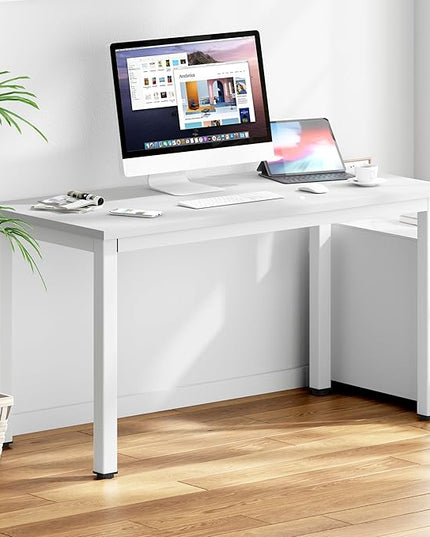DlandHome 47 inches Medium Computer Desk, Home Composite Wood Board Desk, Decent and Steady Home Office School Desk/Workstation/Table, BS1-120WW White and White Legs, 1 Pack