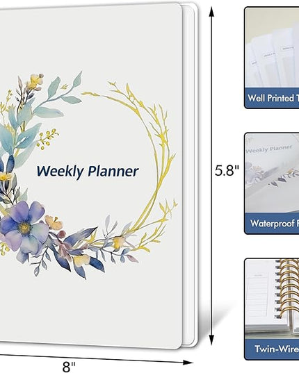 Undated Weekly Planner- Weekly Goals Notebook, A5 To Do List Planner, Habit Tracker Journal with Spiral Binding（Flower-2）