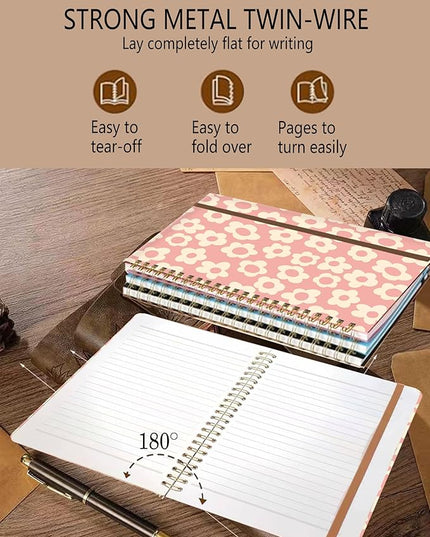 Spiral Journal Notebook, A5 Cute Notebooks for Women Men, College Ruled Hardcover Notebook for Work & Note Taking, 60 Pages Double-Wire Journals for Writing, Pink Cute Daisy