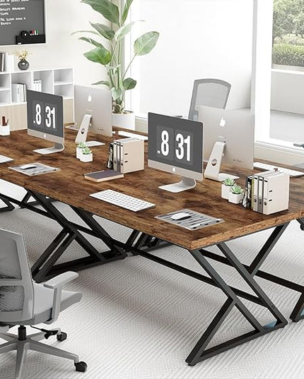 LVB Rustic Wood Computer Desk, Metal Home Executive Office Desk, Industrial Large Gaming Writing Desk, Wooden Student Study Computer Table for Bedroom Living Room, Rustic Brown, 60 Inch