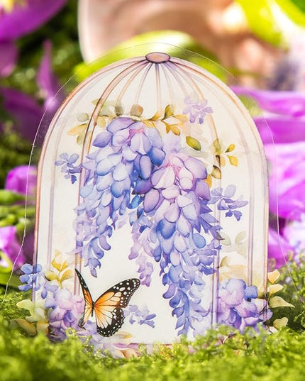 AuriicLeaf Wisteria Floral PET Sticker Set, 60Pcs Purple Flower Stickers for Scrapbooking, Journaling, Junk Journal Supplies, and DIY Crafts