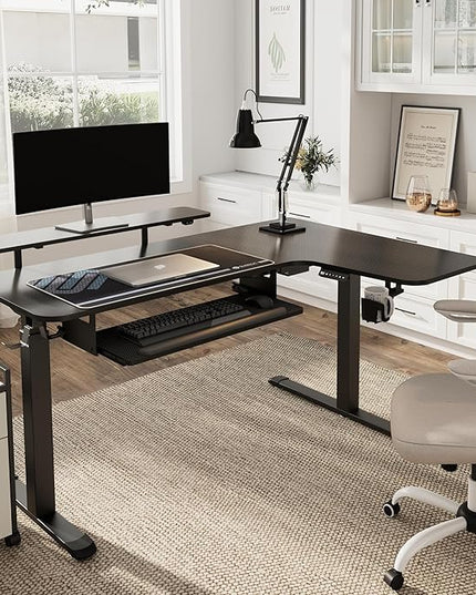 EUREKA ERGONOMIC Standing Desk (61"x43")- L Shaped Desk with Keyboard Tray Adjustable Height Sit Stand Computer Desk Corner Gaming Ergo Desk w Memory Presets, Monitor Stand, LED/USB/Dual Motor, Right