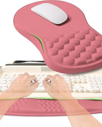 2-in-1 Ergonomic Set, Wave Rise Keyboard Wrist Rest and Massage Bulge Slope Mouse Pad Wrist Support, Cushion Memory Foam Integrated to Relieve Wrist Pain, Muskmelon Pink
