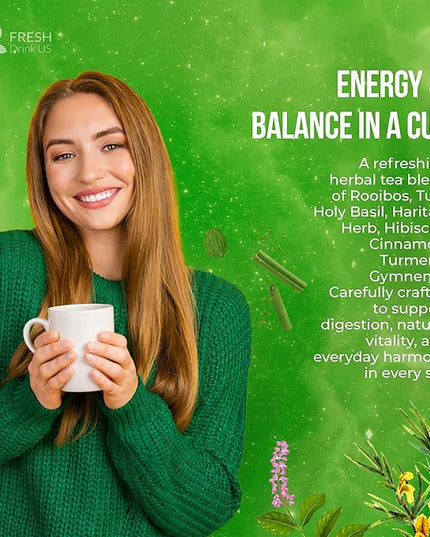 FreshDrinkUS, 30 Tea Bags Herbal Tea – Caffeine-Free Herbal Tea with Rooibos, Turmeric & Hibiscus – Loose Leaf Blend for Daily Rituals and Clean Living – Vegan, No Additives