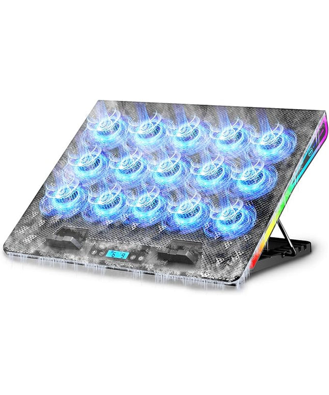 AICHESON Gaming Laptop Cooling Pad with 15 Cooler Fans, RGB Ultimate Computer Stand Base with Silent Fans for 15-18 Inch Laptops, Blue LED Lights