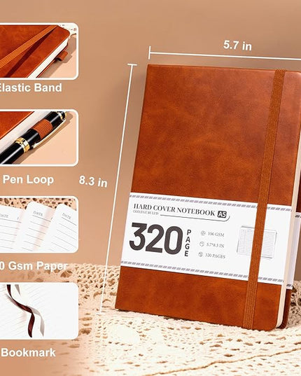 CAGIE Journal Notebook for Men Women- Brown Journaling Notebooks Journals Leather for Writing Work Diary A5 Hardcover Thick