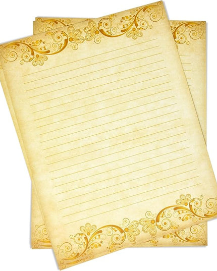 Gift Boutique 100 Pack Vintage Lined Stationary Paper Gold Sheets For Writing Poems Lyrics Letters Wedding Invitations Printing Supplies, 8.5" X 11"