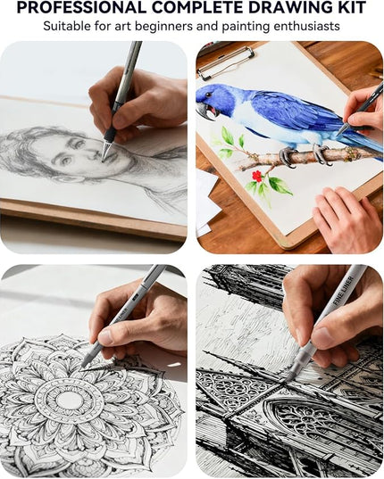 Four Candies 73PCS Advanced Art Supplies Drawing Kit with Fineliner Pens, Mechanical Pencils, 3-Color Sketchbook, Charcoal Sticks,Pastels for Sketching Drawing Comics Gifts for Professionals Artists