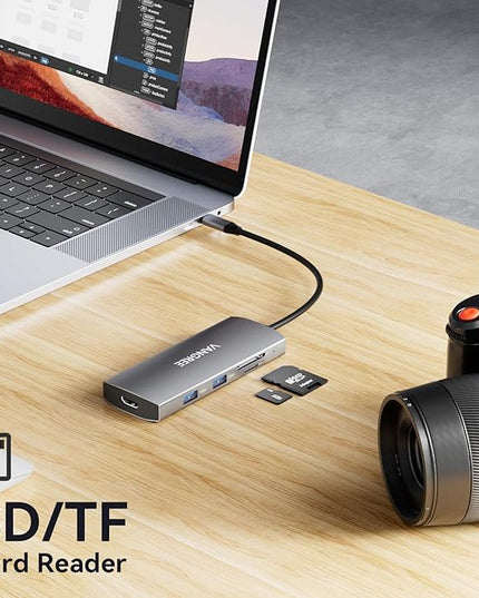 USB C Video Output Hub, 3 USB-C & 2 USB-A 3.2 10Gbps Ports, 4K@60Hz HDMI, 100W PD, SD/TF, USBC Splitter Dual Monitor Adapter for MacBook Pro/Air, iMac, iPad Pro, XPS, Surface, Galaxy S22,Samsung DEX