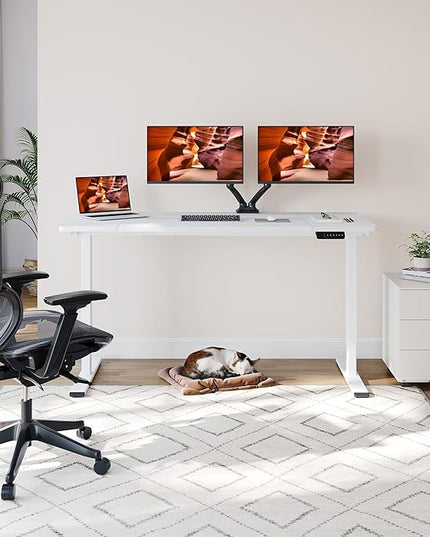 Dual Motor Standing Desk, Large Stand Up Desks, 63x28 Inches Electric Sit Stand Desks, 4 Memory Preset Adjustable Height Desk Home Office Desks(White)