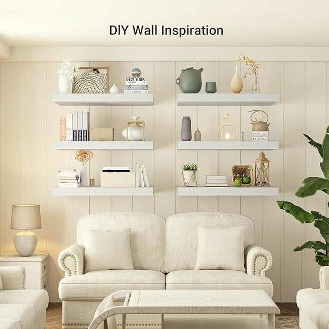 Heimlove 12 Inch Deep Floating Shelves, 55 x 12 inches Long Wall Shelf, Large Extra Display Shelf & Storage Shelf, Rustic Wood Wall Shelves for Fireplace Mantel, Set of 1(White)