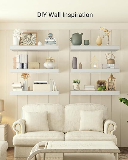Heimlove 24 x 12 Inch Deep Floating Shelves Wall Mounted with Invisible Brackets,Storage Hanging Shelf for Wall Decor in Bathroom, Bedroom, Toilet, Kitchen, Living Room, Office Set of 1 (White)