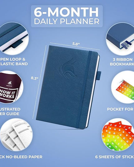 Clever Fox Daily Planner – Undated Planning Notebook with Hourly Schedule & To-Do List – Personal Day Task & Work Organizer, 6 Months (Mystic Blue)