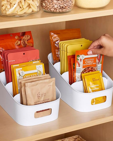 YouCopia ShelfBin Packet Organizer, 4-Tier Stairstep Raised Divided Bin, BPA-Free Storage Caddy for Kitchen Pantry and Cabinet Organization, Tea Bags, Medicine, and More