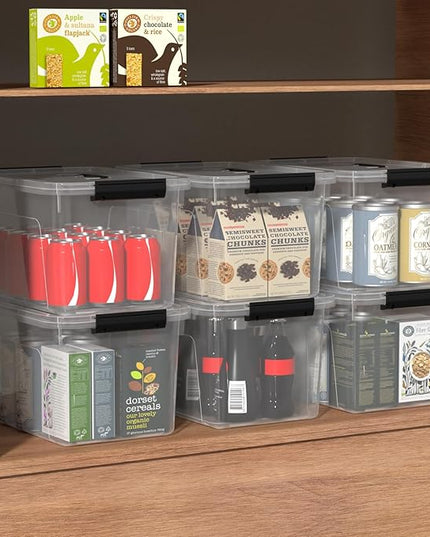 10 Liters Clear Plastic Storage Boxes with Lids, Small Containers Bins with Lids and Handles Set of 6