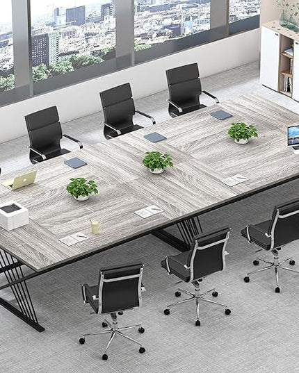 FOLUBAN 70.9" Industrial Computer Desk with Z-Shaped Legs, Modern Home Office Desk for 2 Person, Large Gaming Executive Workstation Study Table for Bedroom Writing, Light Grey
