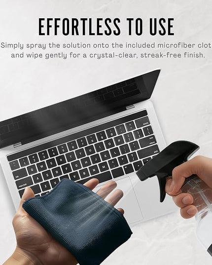 Delete Screen Cleaner Spray Kit, 2 Pack, 16oz and 2oz Bottle and 12"x12" Microfiber Cleaning Cloth, Streak-Free, Safe and Gentle Formula, Multi-Purpose for TVs, Computers, Monitors, Smart Phones