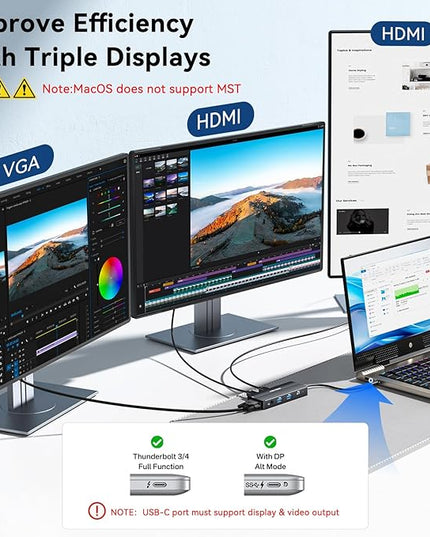 ANYOYO USB C Docking Station Dual HDMI Monitor Adapter 8-in-1 USB C HUB 3 Monitors Adapter with 4K HDMI +VGA +PD100W+Audio Laptop Docking Station for Dell/Lenovo/HP/Samsung/ASUS (Black)