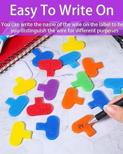 32 PCS Self-Adhesive Cable Labels, Multi Color Durable Write On Cord Label Wire Labels Computers Cable Management and Identification Waterproof Self-Adhesive Nylon Cables Label(8 Colors)