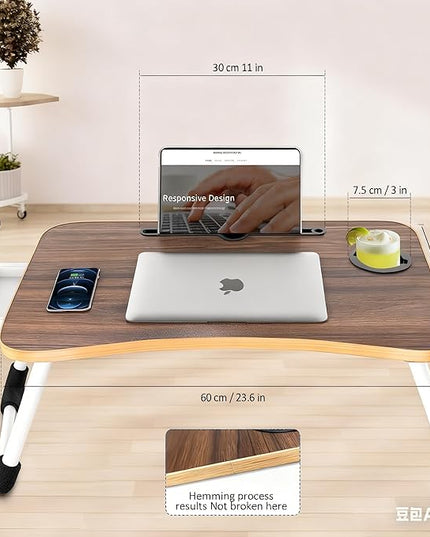 Fayquaze Portable Foldable Laptop Bed Desk with Storage Drawer and Cup Holder - Lap Desk Laptop Stand Tray Table for Eating, Reading and Working