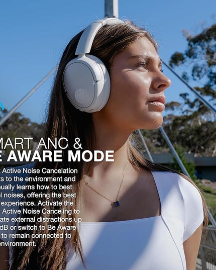 JLab JBuds Lux ANC Wireless Headphones, Cloud White, Hybrid Active Noise Cancelling, Customizable Sound, Spatial Audio Compatible, Premium Over-Ear Bluetooth Headset