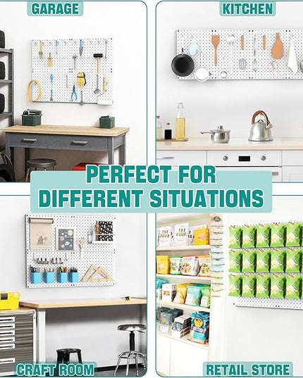 EVERHANGER Metal Pegboard Panels, Heavy Duty Pegboard Wall Organizer, Garage Wall Panels, Tool Storage Organization, 12"X16", 4pcs, White