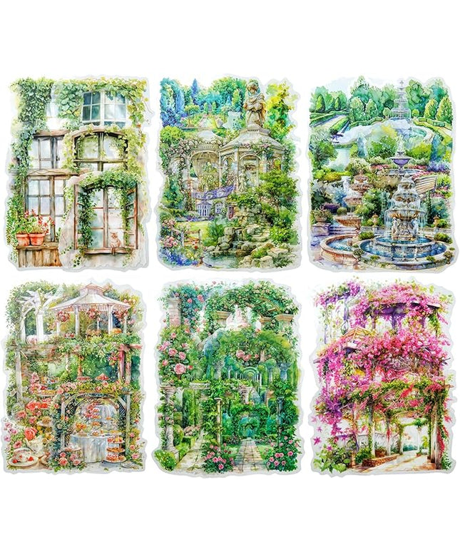 AuriicLeaf Cottagecore Garden PET Sticker Set, 60PCS Aesthetic Landscape Stickers for Scrapbooking, Journaling, DIY Crafts, and Art Supplies