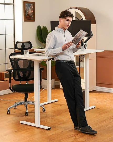 SANODESK Electric Corner L-Shaped 71 x 63 in Standing Desk, Memory Height Adjustment, White Top White Frame