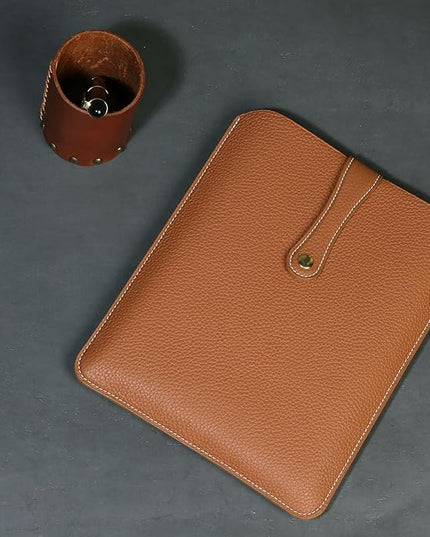 Real Leather Laptop Sleeve for MacBook Pro & Air Fits 13, 14, Inch,Large Lychee Grain Leather, Soft Soft Lining (14 Inch - MacBook-Pro M1/M2/M3/M4),Brown
