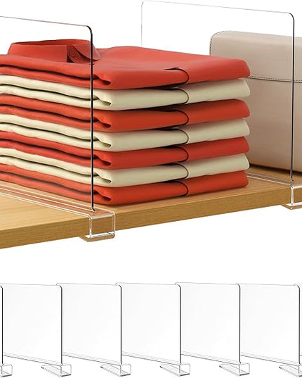 HBlife 7 Pack Clear Shelf Dividers, Vertical Purse Organizer for Closet Perfect for Sweater, Shirts, Handbags in Bedroom and Kitchen, Adjustable Acrylic Bookshelf for Organization