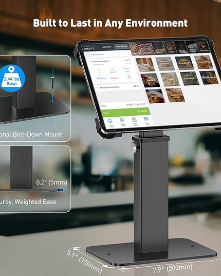 AboveTEK Anti-Theft iPad Kiosk Stand, 360 Rotation & Adj. Height 8.3"–13.4", Heavy-Duty Steel & Aluminum, Fits 9.7"-13" Tablets, Security Retail POS Tablet Stand for Business & Commercial Use