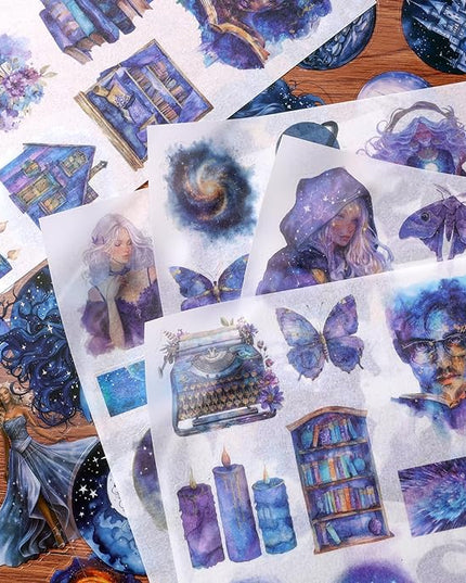 Auguro Fantasy Magic Scrapbook Stickers 20 Sheets 240 Pre-Cut Washi Stickers for Journaling PET Transparent Book Sticker Decorative or DIY Paper Crafts, Arts and Crafting Projects