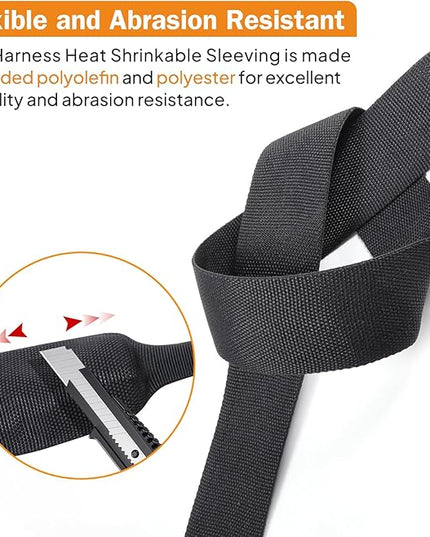 FOURUB 2:1 Ratio Flat Heat Shrinkable Braided Sleeving,Electrical Insulating Tubing,Durable Automotive Fabric Harness Shrinking Sheath (1-3/8"-20ft)