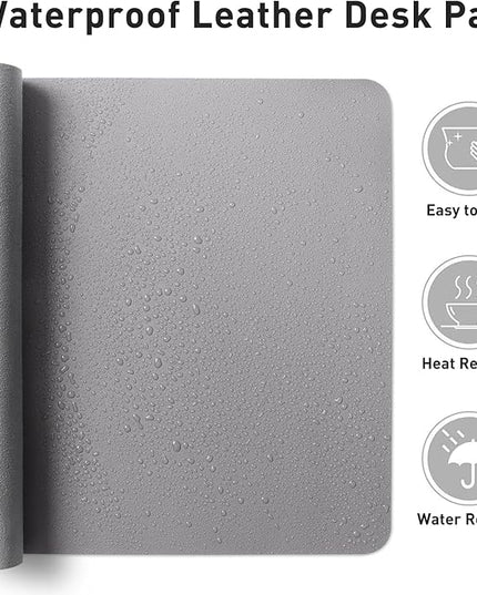 Aothia Leather Desk Pad Protector, Mouse Pad, Office Desk Mat, Non-Slip PU Leather Desk Blotter, Laptop Desk Pad, Waterproof Desk Writing Pad for Office and Home (48"x17", Light Grey)