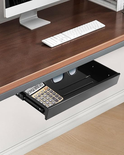Under Desk Drawer Slide Out For Office Desk, Storage Organizer For Sit Stand Workstation, 22” x 14” x 3”, Black